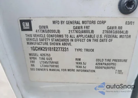 2001 Chevrolet Silverado 2500Hd Ls из США, поврежденный, VIN 1GCHK29181E277231